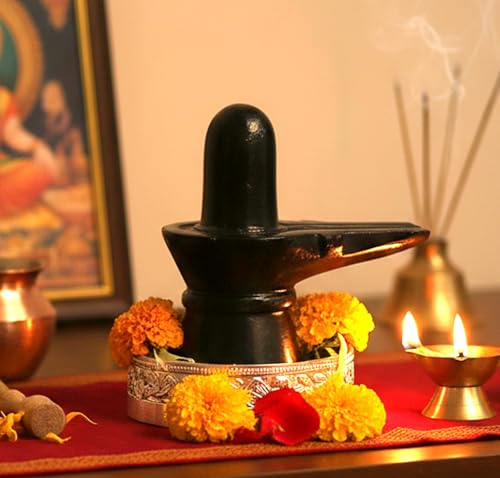 StonKraft Marble Shiva Lingam Shiv Ling Idol Murti Statue Adiyogi (Black Lingam)